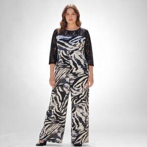 COLDESINA Clara Black Lace Zebra Print Jumpsuit Jumper, Size 1X